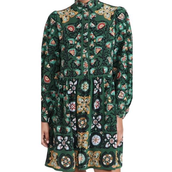 La DoubleJ Green Shorty Printed Silk Crepe De Chine Mini Dress Size M - Picture 8 of 13